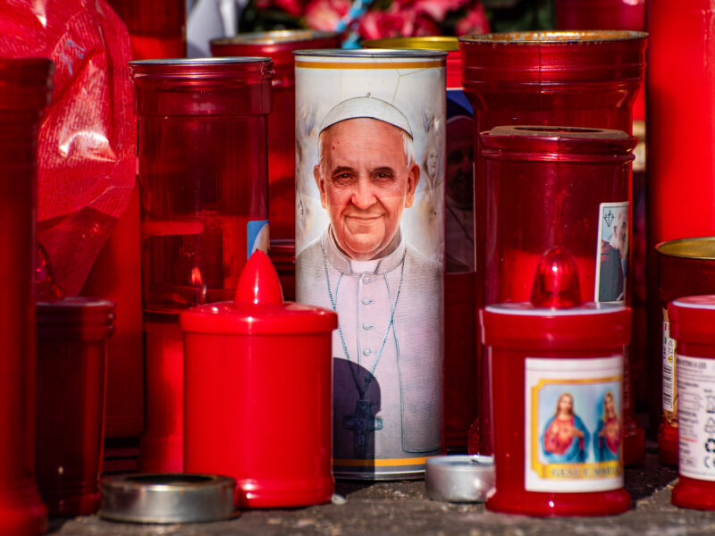 Candles with picture of Pope Francis