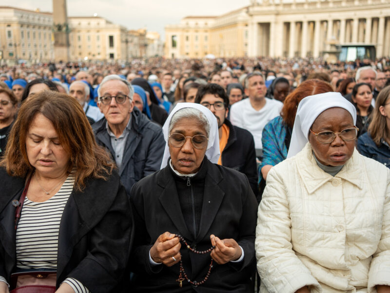 People are mourning Pope Francis in St. Peter's Square, Vatican City on april 21, 2025