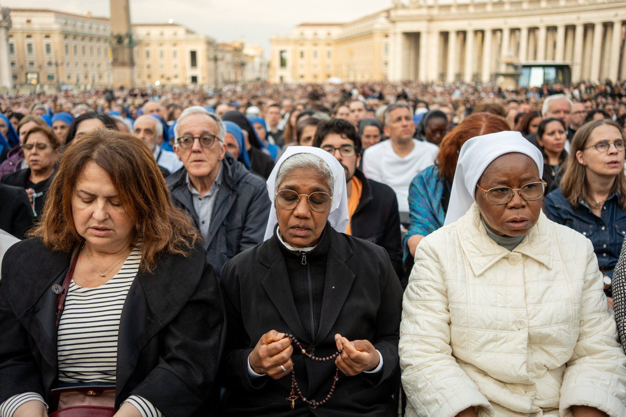 People are mourning Pope Francis in St. Peter's Square, Vatican City on april 21, 2025