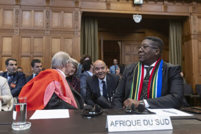 South African ambassador to the Netherlands Vusimuzi Madonsela at The Hague before the ICJ