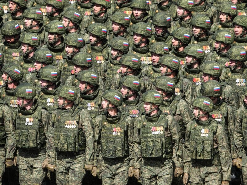 Photo of Russian soldiers during a military parade in Moscow.