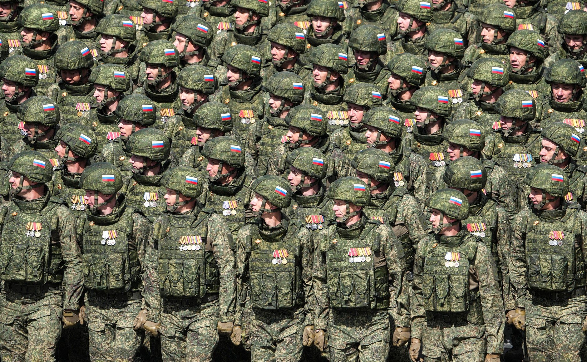 Photo of Russian soldiers during a military parade in Moscow.
