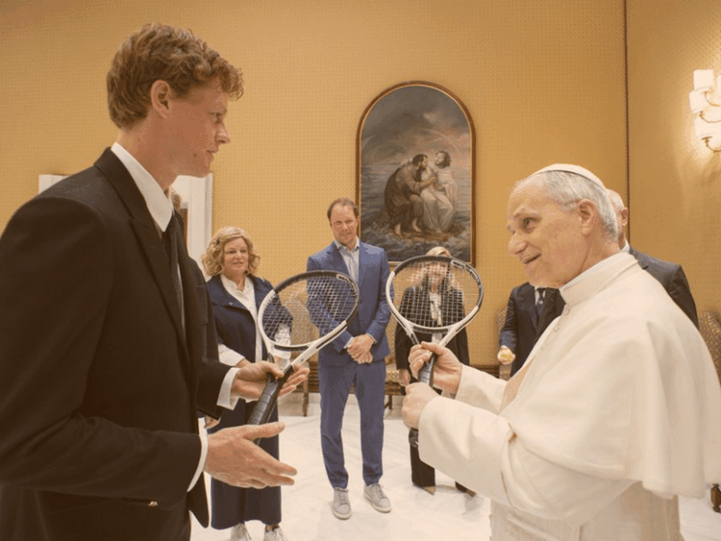 New Pope Leo XIV, an avid tennis fan, received Italian champion Jannik Sinner in a private audience at the Vatican on Wednesday. Sinner — currently the world No. 1 in men's singles — presented him with a racket and ball