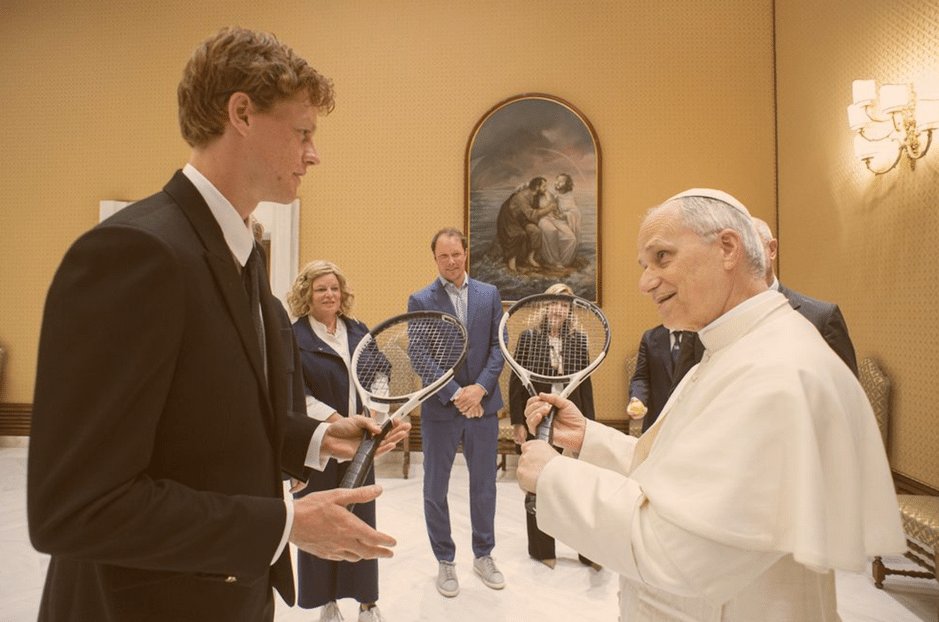 New Pope Leo XIV, an avid tennis fan, received Italian champion Jannik Sinner in a private audience at the Vatican on Wednesday. Sinner — currently the world No. 1 in men's singles — presented him with a racket and ball