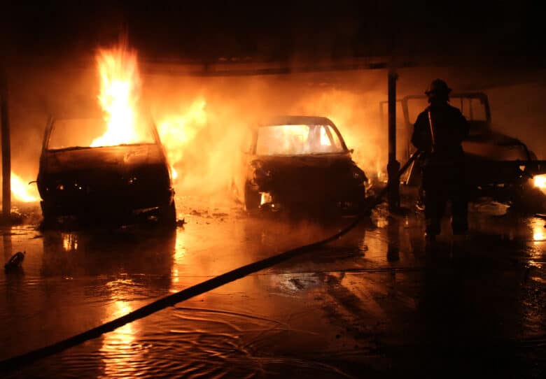 Vehicles burning after an explosion in Cúcuta, Colombia, in 2012