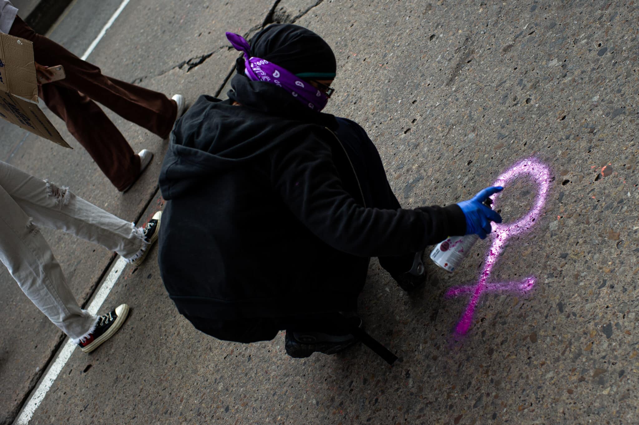 Women participate with signs and messages during the international women's day demonstrations in Bogota, Colombia on March 8, 2023.