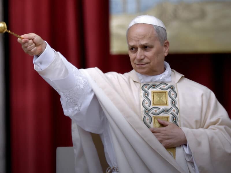 Pope Leo XIV leads a Holy mass for the beginning of his pontificate, in St Peter's square in The Vatican on May 18, 2025.