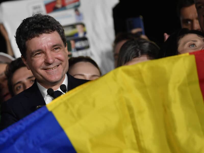 Romania Election Presidential candidate Nicusor Dan speaks to media after polls closed for the second round of the country s presidential election redo in Bucharest, on May 18, 2025.