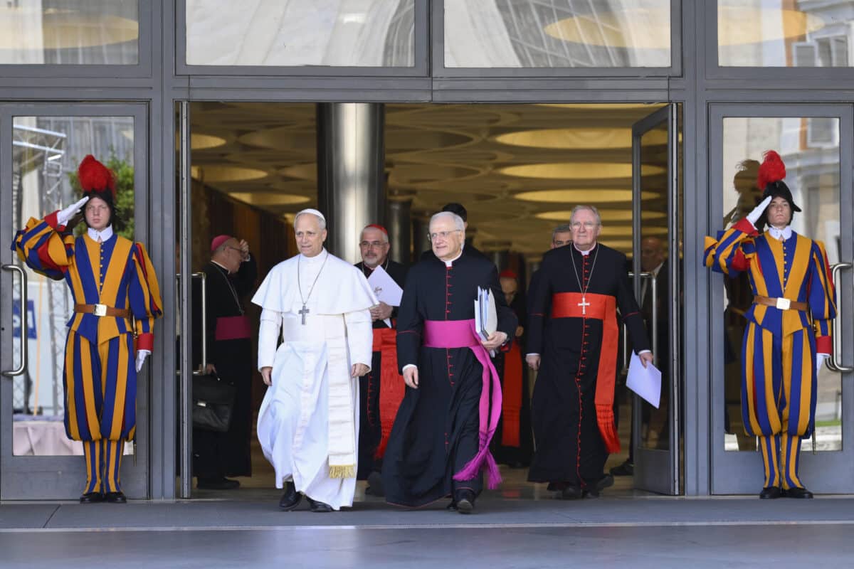 Pope Leo XIV during a meeting with the cardinals in Vatican City on May 10, 2025.