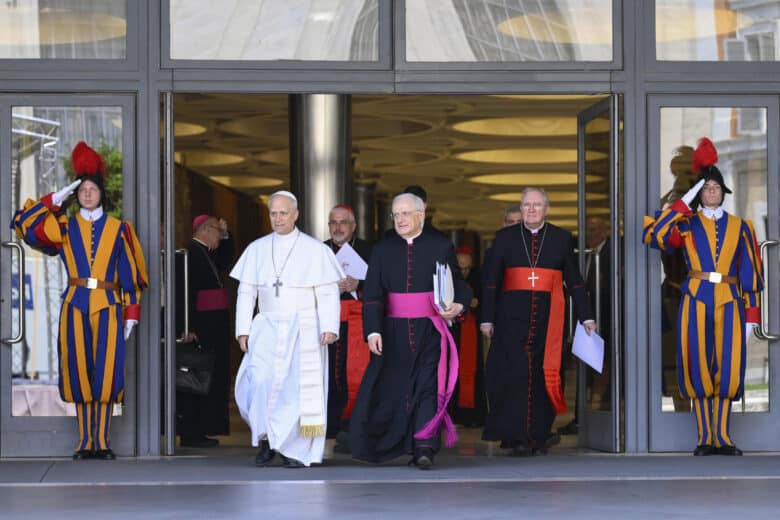 Pope Leo XIV during a meeting with the cardinals in Vatican City on May 10, 2025.