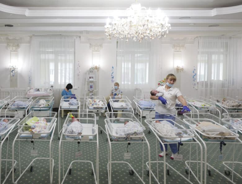 Surrogate mother babies are waiting for their parents in BioTexCom Clinic Venice- in Kyiv, Ukraine in 2020.