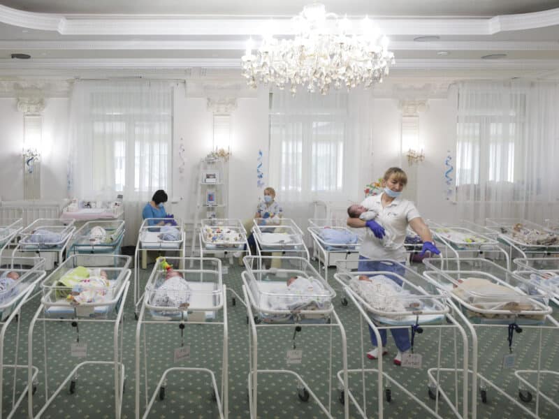 Surrogate mother babies are waiting for their parents in BioTexCom Clinic Venice- in Kyiv, Ukraine in 2020.