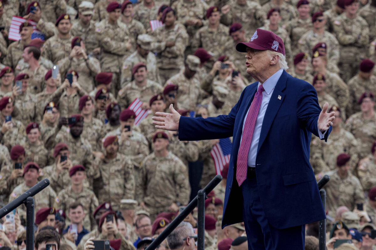 U.S. President Donald Trump at Fort Bragg Military Base in North Carolina on June 10, 2025.