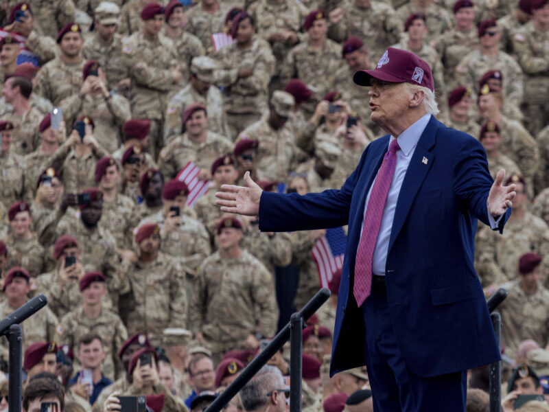 U.S. President Donald Trump at Fort Bragg Military Base in North Carolina on June 10, 2025.