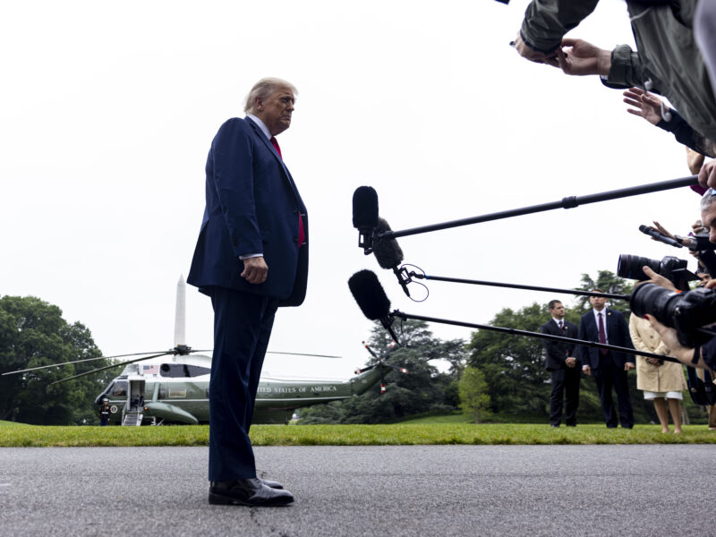 Photo of U.S. President Donald Trump speaks to the press before going to Canada.