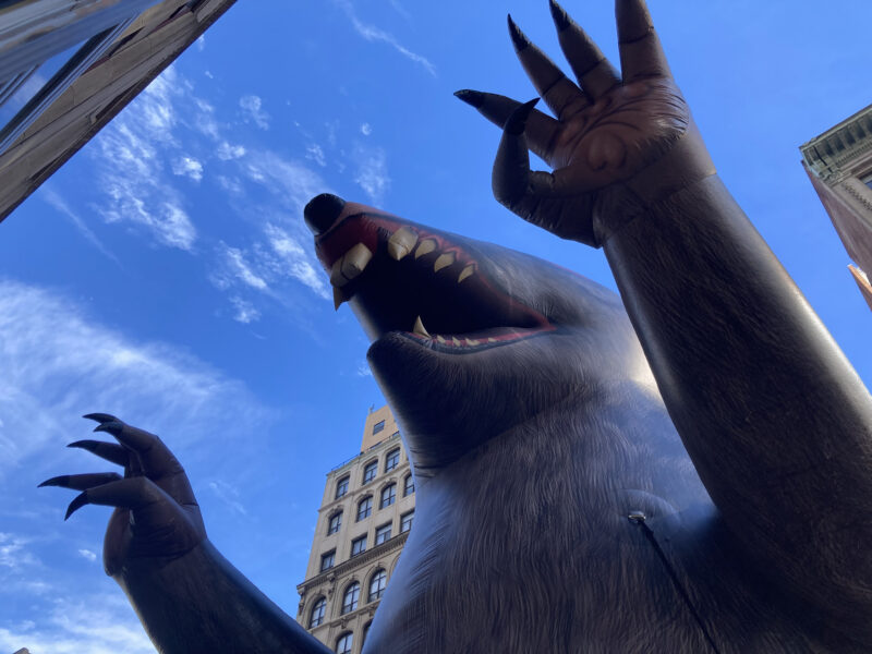 A collection of inflatable union rats outside the Empire State Building in Midtown Manhattan in New York on , February 20, 2025.