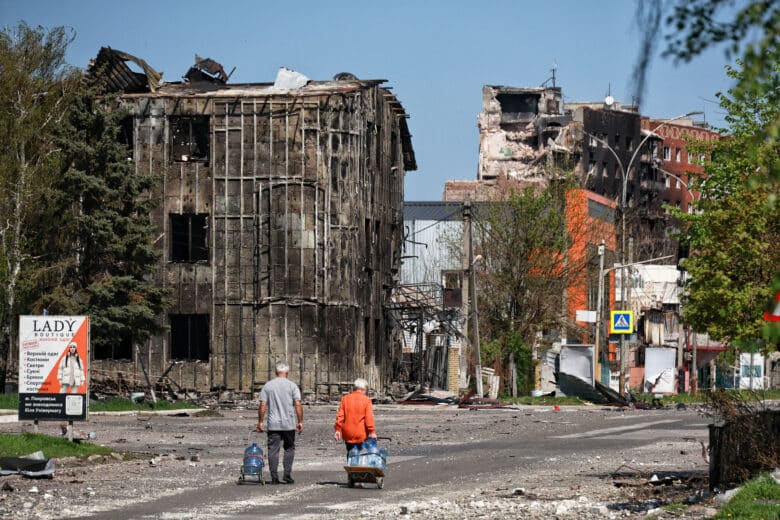 Buildings damaged by Russian shelling in Pokrovsk, Donetsk region, Ukraine, on April 23, 2025.
