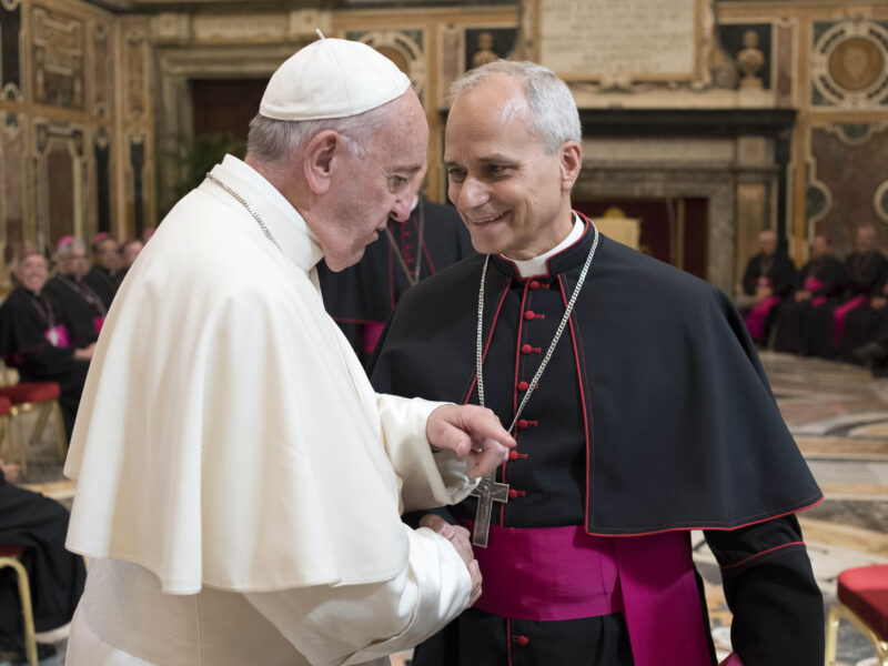 Photo of Pope Francis receiving Monsignor Robert Francis Prevost in audience back in 2017.