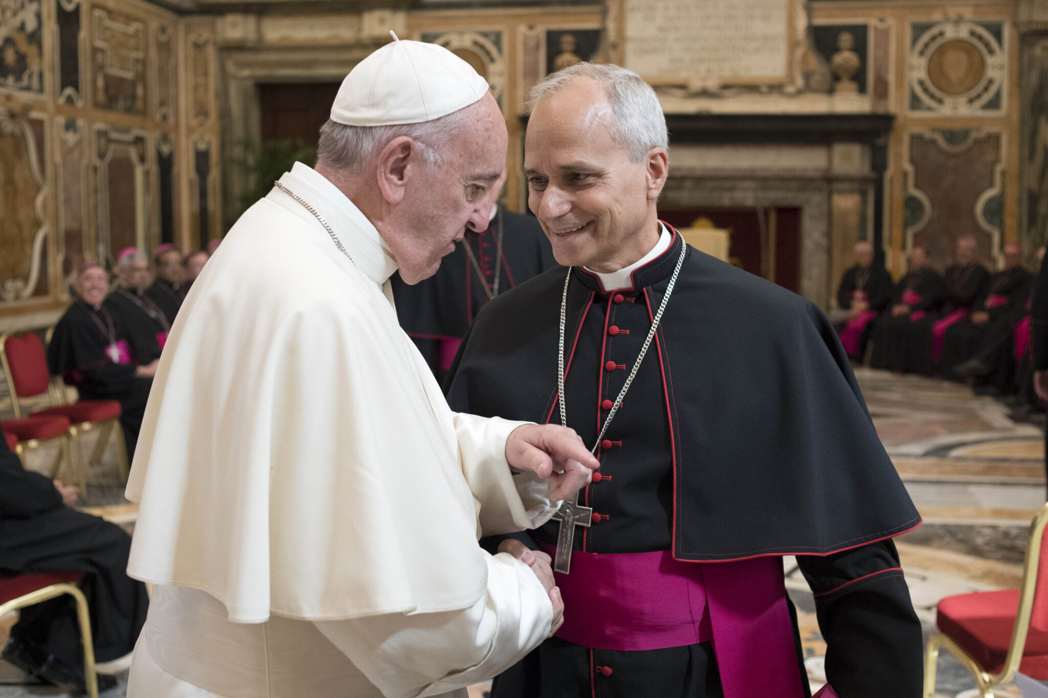 Photo of Pope Francis receiving Monsignor Robert Francis Prevost in audience back in 2017.