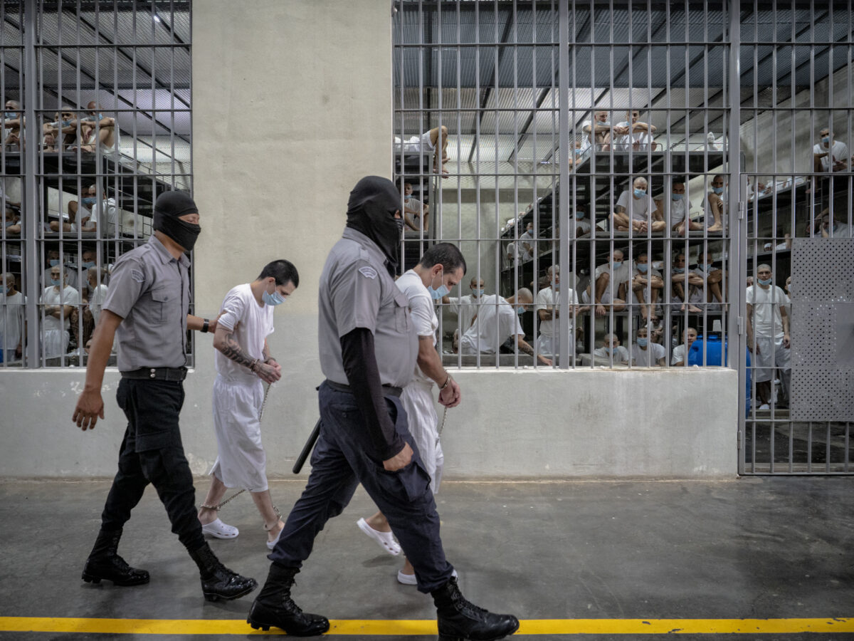 Photo of inmates at the maximum-security penal institution CECOT in El Salvador.