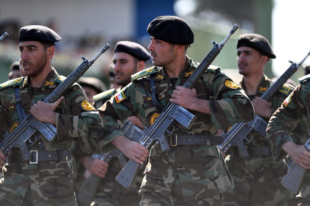Photo of soldiers marching during the Army Day parade in Tehran, Iran.