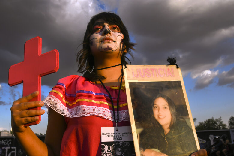 Relatives of femicide victims protest the inadequate support of the justice system in Mexico City on October 28, 2023.