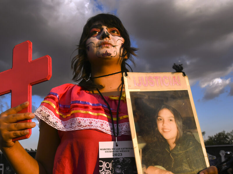 Relatives of femicide victims protest the inadequate support of the justice system in Mexico City on October 28, 2023.