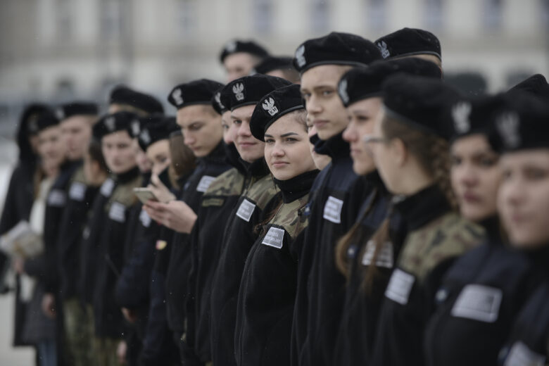 Students from the Radoryz Smolany military school visit the Tomb of the Unknown Soldier in Warsaw, Poland on February 26, 2018.
