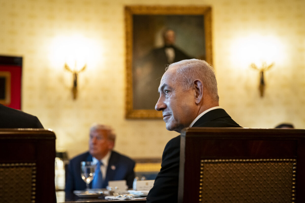 Israeli Prime Minister Benjamin Netanyahu, during a dinner with U.S. President Donald Trump, in the Blue Room of the White House in Washington, DC, USA, on Monday, July 7, 2025.
