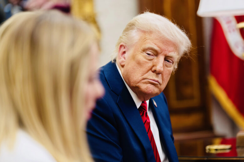 U.S. President Donald Trump meets Italian Prime Minister Giorgia Meloni at the White House on April 17, 2025.