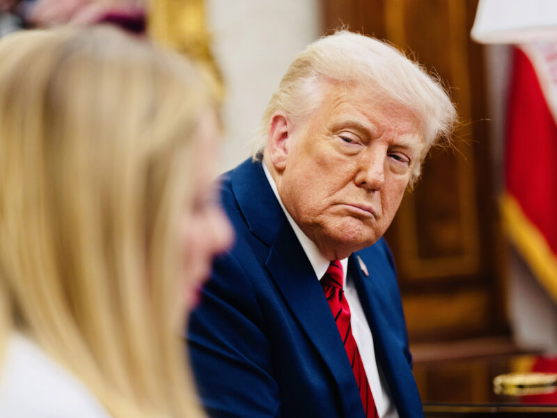 U.S. President Donald Trump meets Italian Prime Minister Giorgia Meloni at the White House on April 17, 2025.