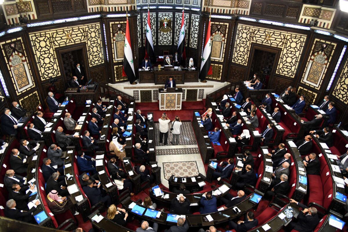 Photo of Syrian lawmakers at the Syrian parliament in Damascus.