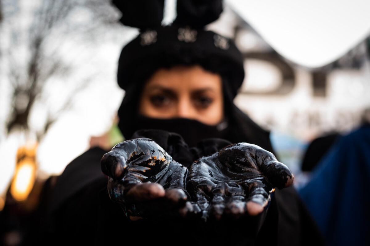 Groups of environmental activists protested that oil companies not continue to be installed in the Argentine sea on July 16, 2021 in Buenos Aires, Argentina.