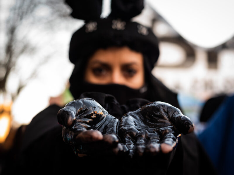 Groups of environmental activists protested that oil companies not continue to be installed in the Argentine sea on July 16, 2021 in Buenos Aires, Argentina.
