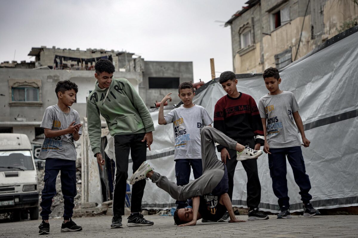 The Breaking 48 breakdancing team in Nuseirat Camp, Gaza.