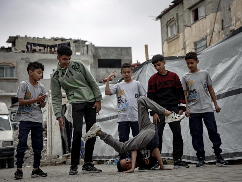 The Breaking 48 breakdancing team in Nuseirat Camp, Gaza.