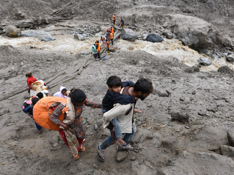 August 15, 2025, Kishtwar, Jammu And Kashmir, India: An Indian Emergency SDRF team evacuates civilians after torrential rain caused deadly mudslides in Kishtwar.