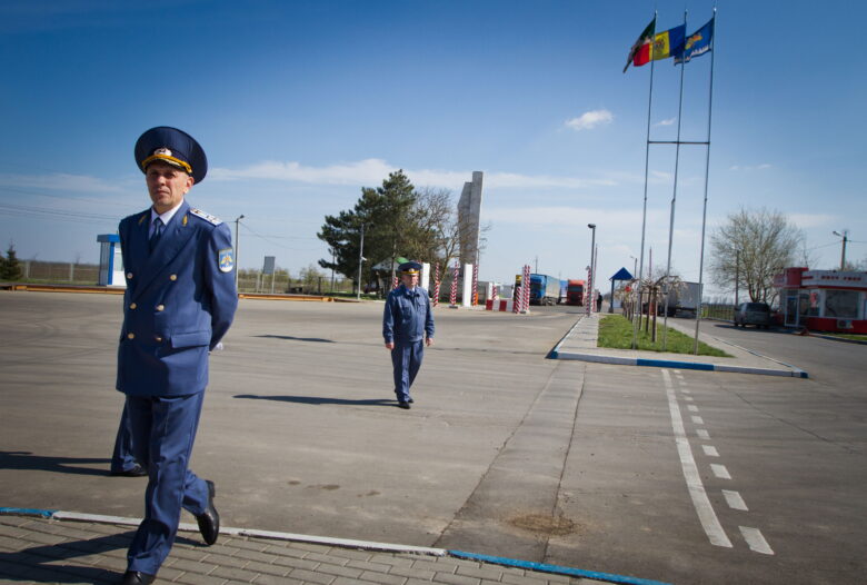 Moldovan customs guard at the BCP Customs Control Zone on the border between Ukraine and Moldova