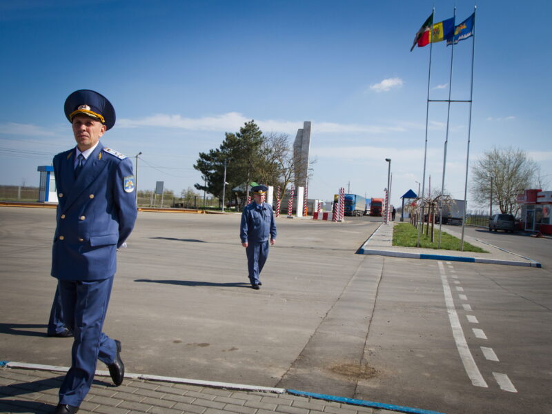 Moldovan customs guard at the BCP Customs Control Zone on the border between Ukraine and Moldova