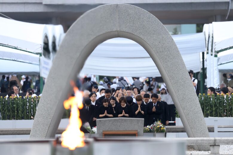 People gathered to pray at the Peace Memorial Park in Hiroshima, Japan, in commemoration of 80 years since the U.S. dropped atomic bombs on the city on Aug. 6, 1945, marking the first use of a nuclear weapon in war. More than 100,000 people were killed instantly from the bomb and hundreds of thousands died in the following years from injuries and illnesses caused by the radiation. The use of atom bombs in Hiroshima and, three days later, the nearby city Nagasaki, remain the only times nuclear weapons have been used in warfare. Japan surrendered on Aug. 15.