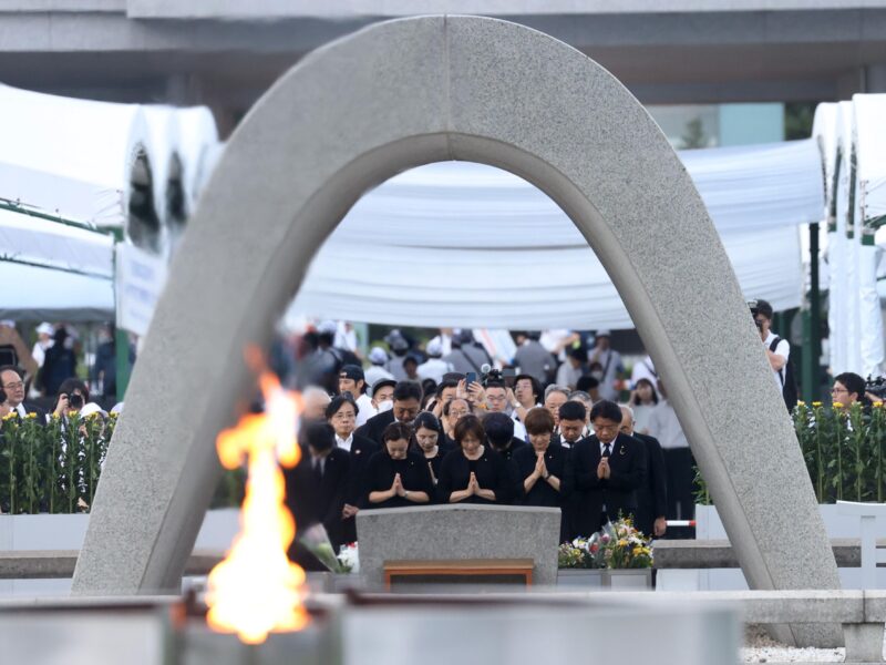 People gathered to pray at the Peace Memorial Park in Hiroshima, Japan, in commemoration of 80 years since the U.S. dropped atomic bombs on the city on Aug. 6, 1945, marking the first use of a nuclear weapon in war. More than 100,000 people were killed instantly from the bomb and hundreds of thousands died in the following years from injuries and illnesses caused by the radiation. The use of atom bombs in Hiroshima and, three days later, the nearby city Nagasaki, remain the only times nuclear weapons have been used in warfare. Japan surrendered on Aug. 15.