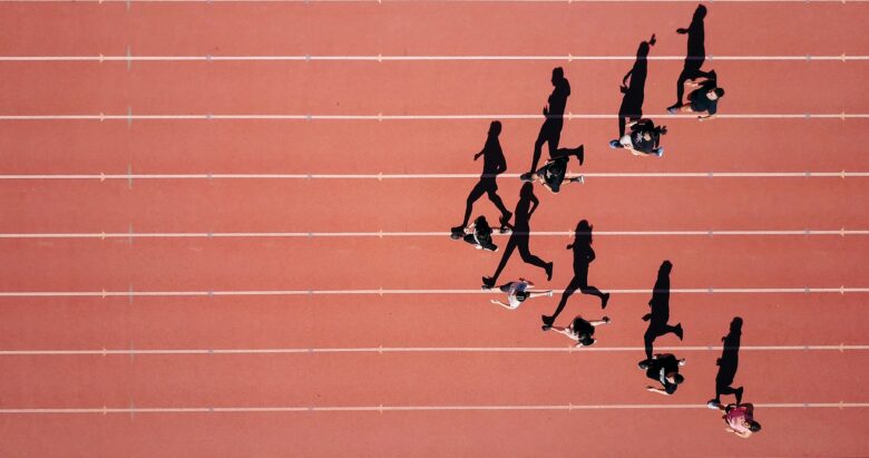 Track team running.