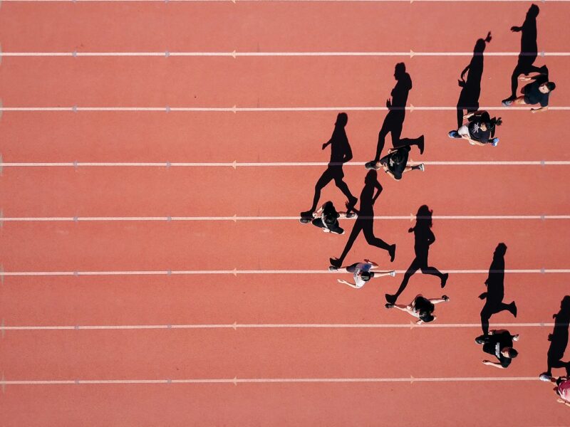 Track team running.
