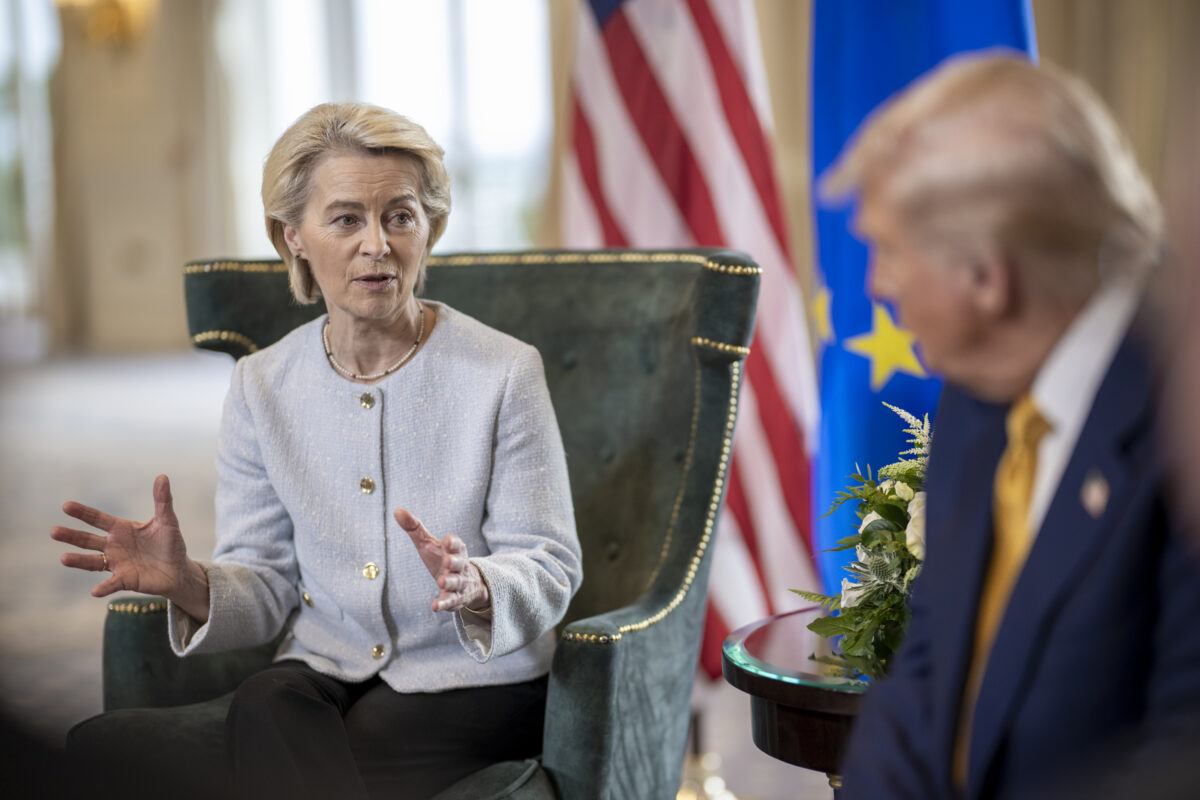 President Donald J. Trump participates in a Bilateral with the President of the European Commission Ursula von der Leyen in Turnberry, Scotland on Friday, July 27, 2025.