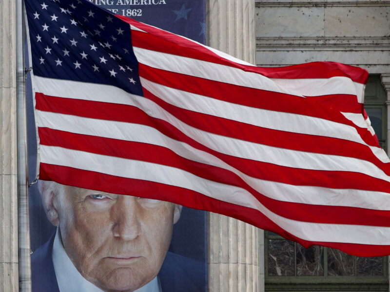 June 13, 2025, Washington Dc, Virginia, USA: The Inaugural portrait of President Donald Trump is displayed on the USDA building overlooking the National Mall