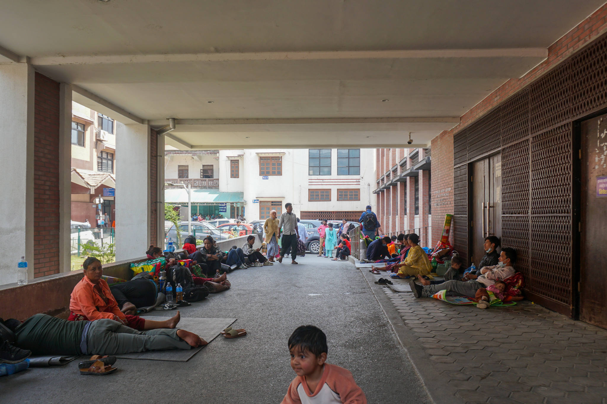 Photo of patients wait their turn outside Paropakar Maternity and Women's Hospital in Kathmandu.