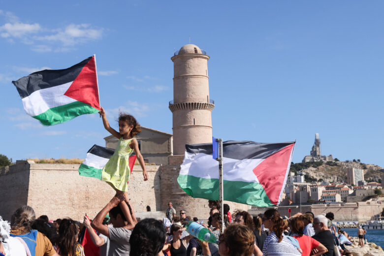 The crowd at a speech by LFI representative Manuel Bompard in Marseille, France on August 31, 2025.