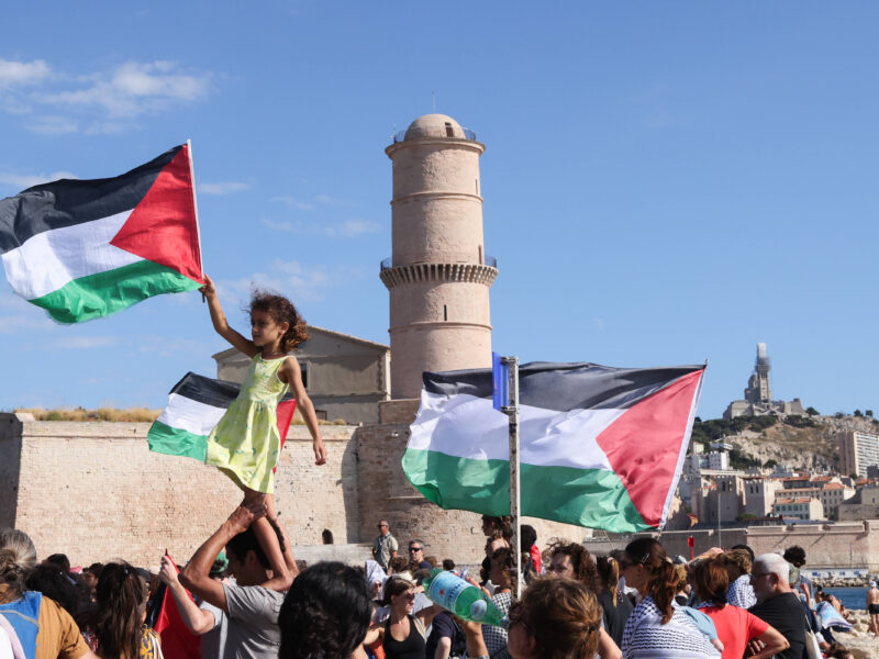 The crowd at a speech by LFI representative Manuel Bompard in Marseille, France on August 31, 2025.