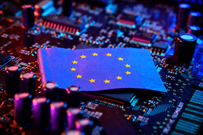 Computer chip with EU flag