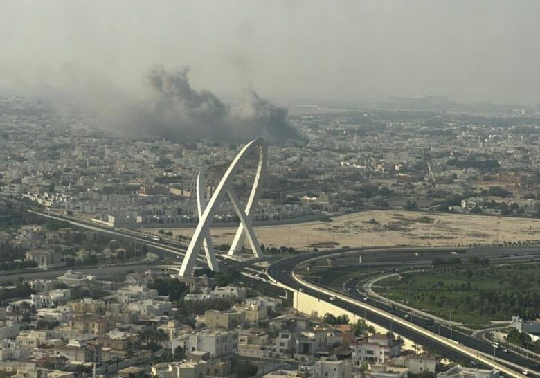Smoke rises over Doha after Israeli jets carried out an airstrike on residential buildings on September 9, 2025.